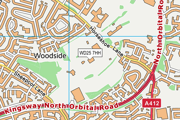 Woodside Playing Fields map (WD25 7HH) - OS VectorMap District (Ordnance Survey)