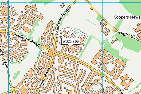 WD25 7JG map - OS VectorMap District (Ordnance Survey)