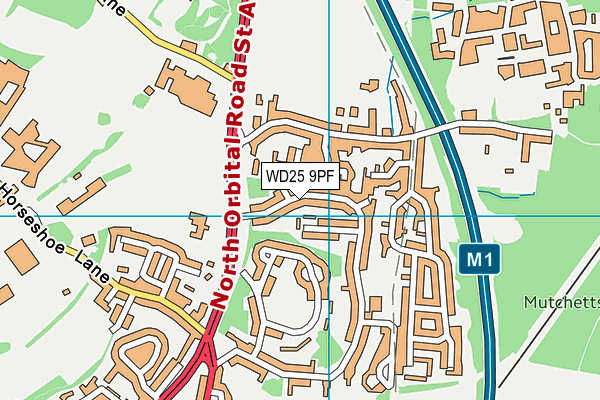 WD25 9PF map - OS VectorMap District (Ordnance Survey)