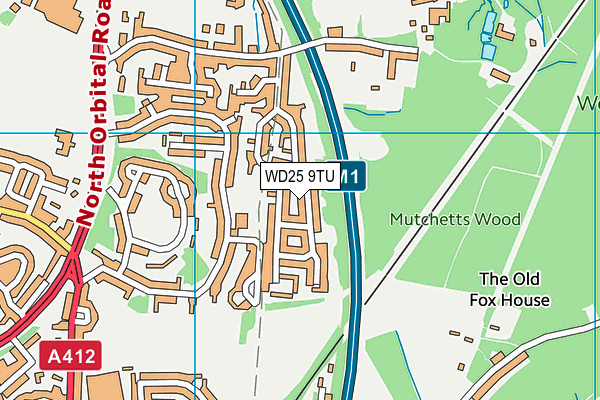 WD25 9TU map - OS VectorMap District (Ordnance Survey)