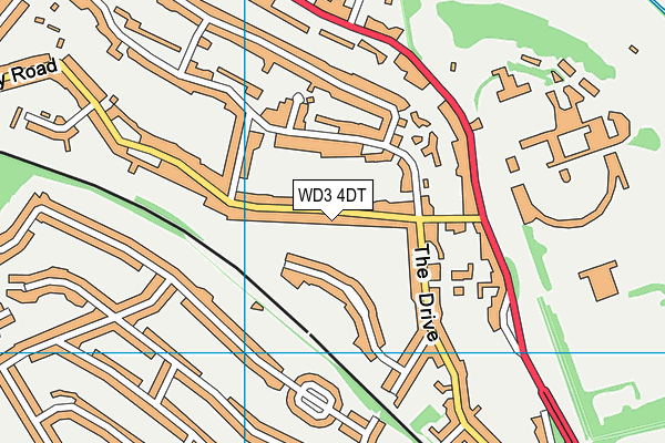 WD3 4DT map - OS VectorMap District (Ordnance Survey)