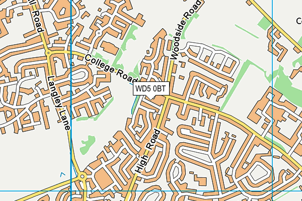WD5 0BT map - OS VectorMap District (Ordnance Survey)