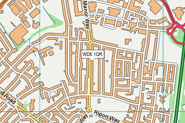 WD6 1QR map - OS VectorMap District (Ordnance Survey)