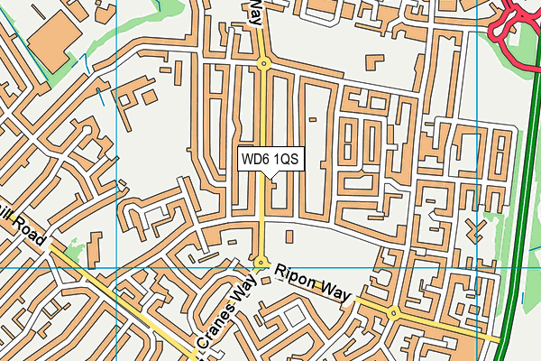 WD6 1QS map - OS VectorMap District (Ordnance Survey)