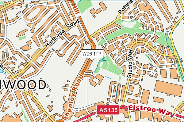 WD6 1TP map - OS VectorMap District (Ordnance Survey)