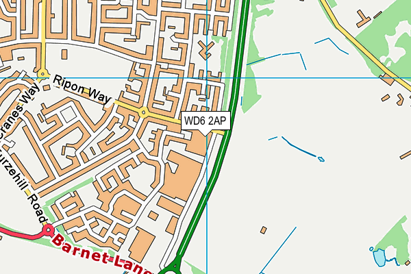 WD6 2AP map - OS VectorMap District (Ordnance Survey)