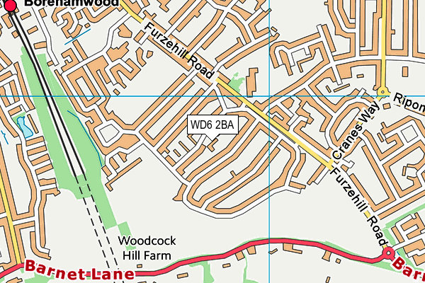 WD6 2BA map - OS VectorMap District (Ordnance Survey)