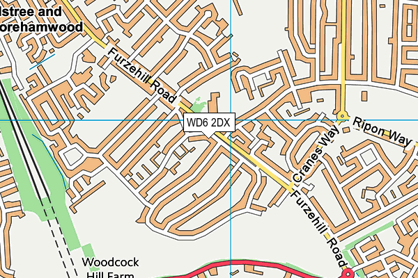 WD6 2DX map - OS VectorMap District (Ordnance Survey)