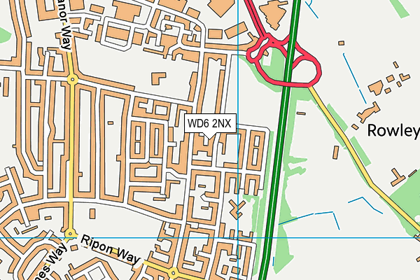 WD6 2NX map - OS VectorMap District (Ordnance Survey)