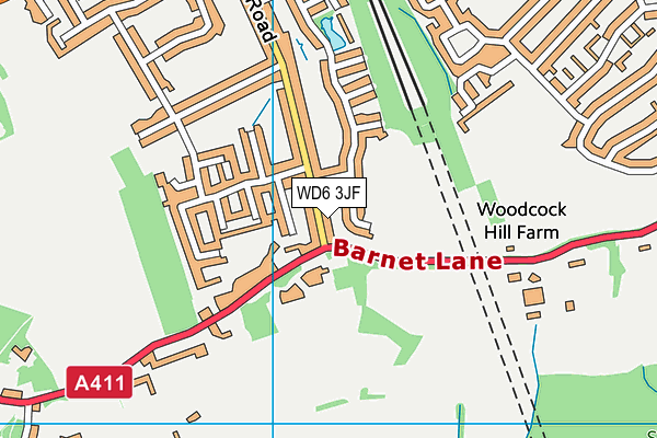 WD6 3JF map - OS VectorMap District (Ordnance Survey)