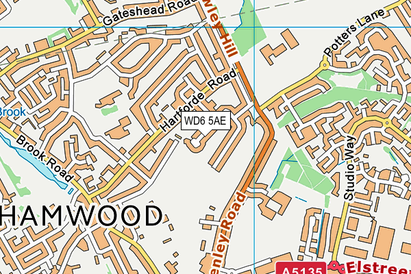WD6 5AE map - OS VectorMap District (Ordnance Survey)