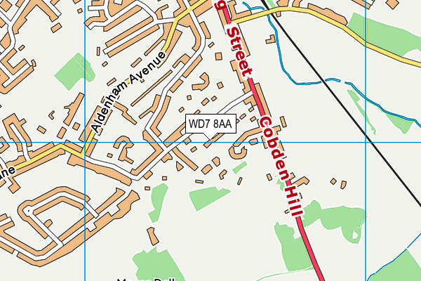 WD7 8AA map - OS VectorMap District (Ordnance Survey)
