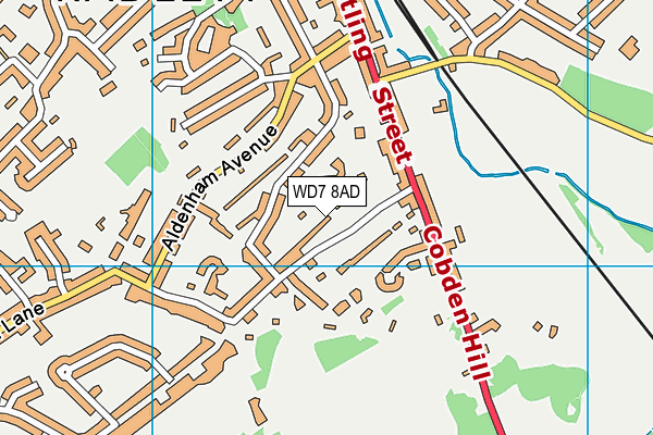 WD7 8AD map - OS VectorMap District (Ordnance Survey)