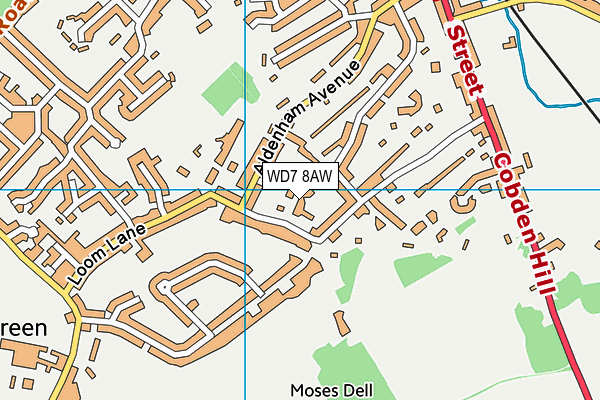 WD7 8AW map - OS VectorMap District (Ordnance Survey)