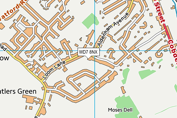 WD7 8NX map - OS VectorMap District (Ordnance Survey)