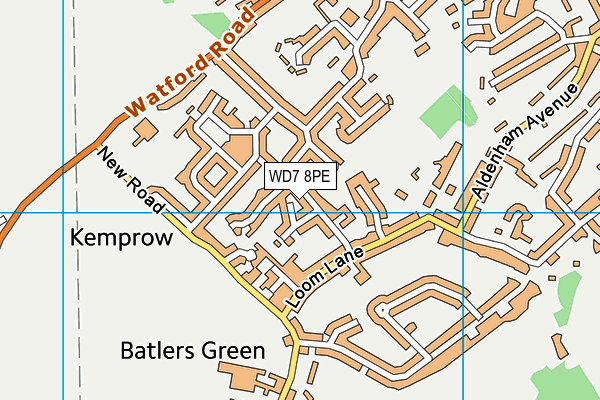 WD7 8PE map - OS VectorMap District (Ordnance Survey)