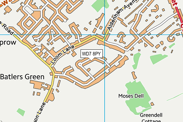 WD7 8PY map - OS VectorMap District (Ordnance Survey)