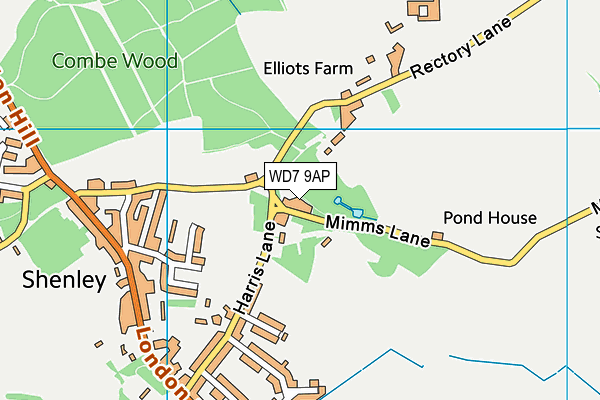 WD7 9AP map - OS VectorMap District (Ordnance Survey)
