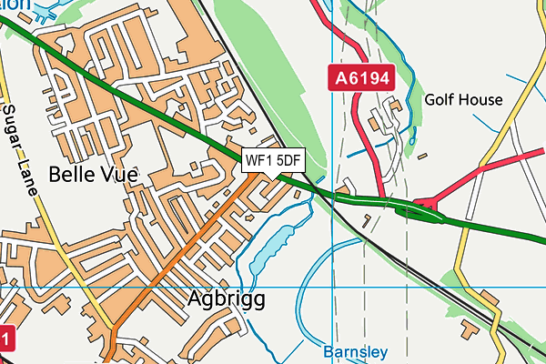 WF1 5DF map - OS VectorMap District (Ordnance Survey)