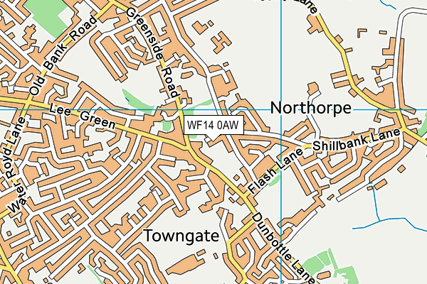 WF14 0AW map - OS VectorMap District (Ordnance Survey)