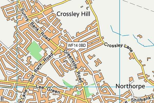 WF14 0BD map - OS VectorMap District (Ordnance Survey)