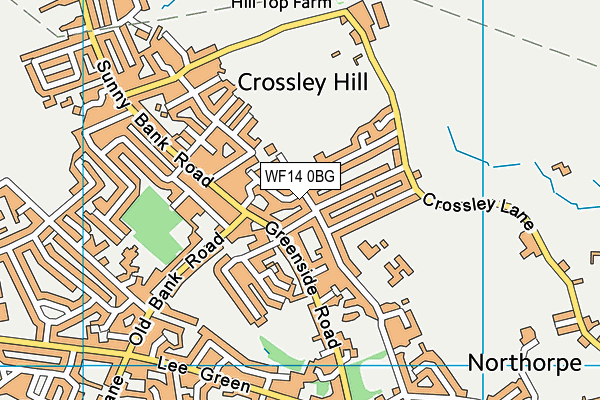 WF14 0BG map - OS VectorMap District (Ordnance Survey)