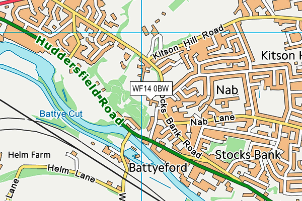 WF14 0BW map - OS VectorMap District (Ordnance Survey)