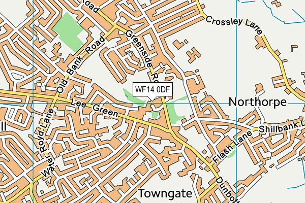 WF14 0DF map - OS VectorMap District (Ordnance Survey)