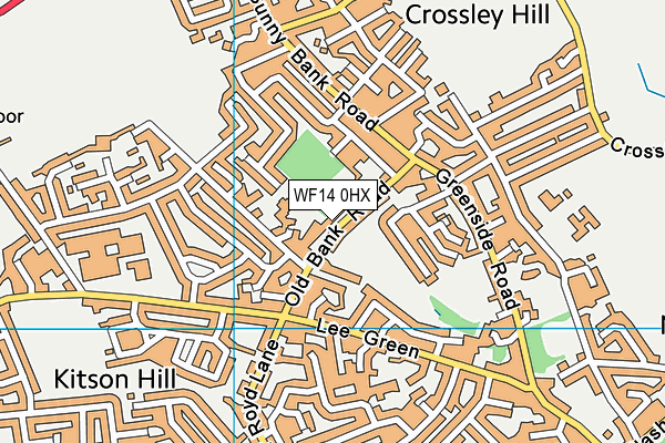 WF14 0HX map - OS VectorMap District (Ordnance Survey)