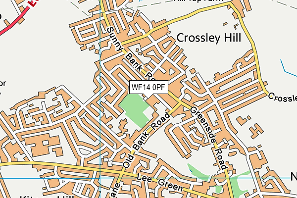 WF14 0PF map - OS VectorMap District (Ordnance Survey)