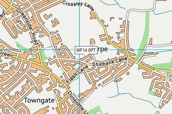 WF14 0PT map - OS VectorMap District (Ordnance Survey)