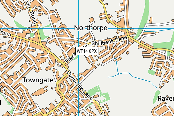 WF14 0PX map - OS VectorMap District (Ordnance Survey)