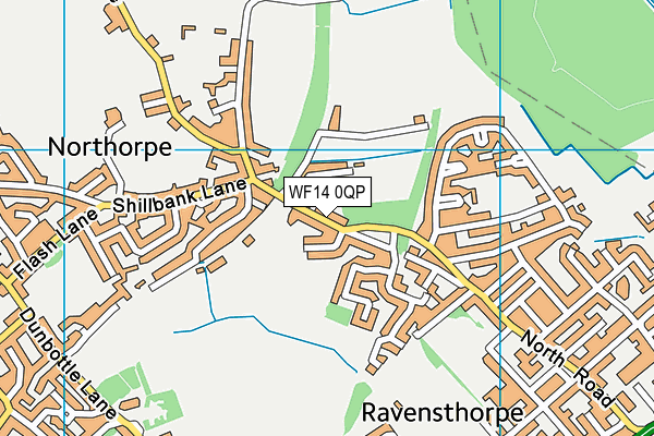 WF14 0QP map - OS VectorMap District (Ordnance Survey)