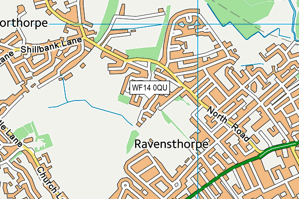 WF14 0QU map - OS VectorMap District (Ordnance Survey)