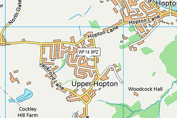 WF14 8PZ map - OS VectorMap District (Ordnance Survey)