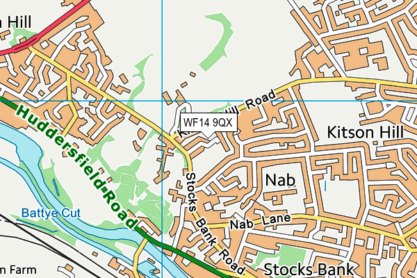 WF14 9QX map - OS VectorMap District (Ordnance Survey)
