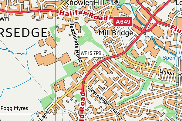 WF15 7PB map - OS VectorMap District (Ordnance Survey)