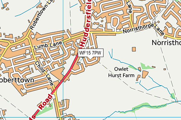 WF15 7PW map - OS VectorMap District (Ordnance Survey)