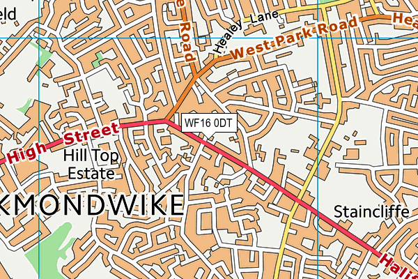 WF16 0DT map - OS VectorMap District (Ordnance Survey)