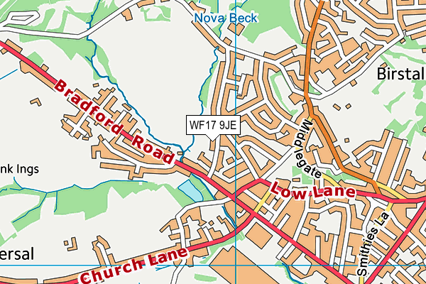 WF17 9JE map - OS VectorMap District (Ordnance Survey)