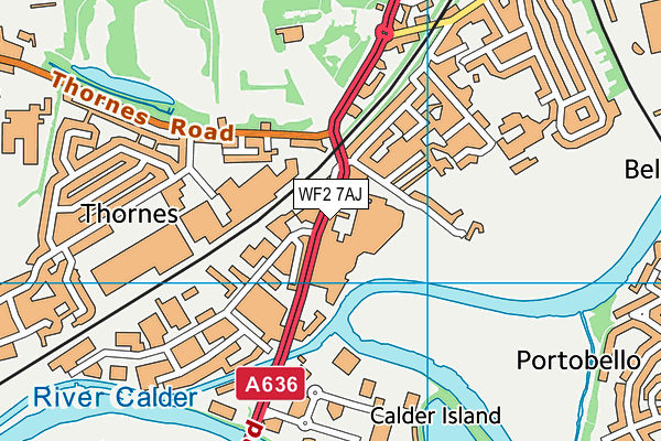 WF2 7AJ map - OS VectorMap District (Ordnance Survey)