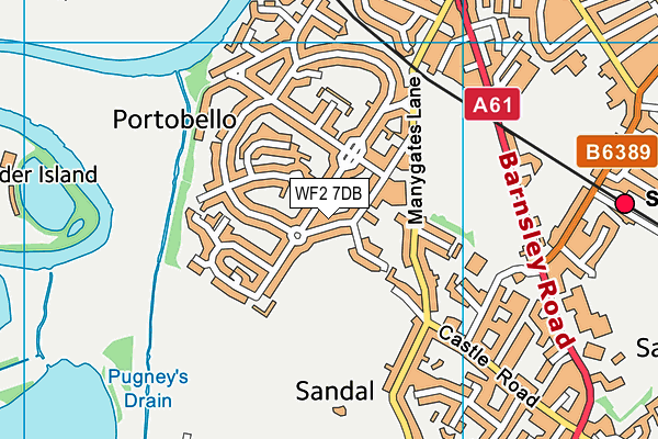WF2 7DB map - OS VectorMap District (Ordnance Survey)