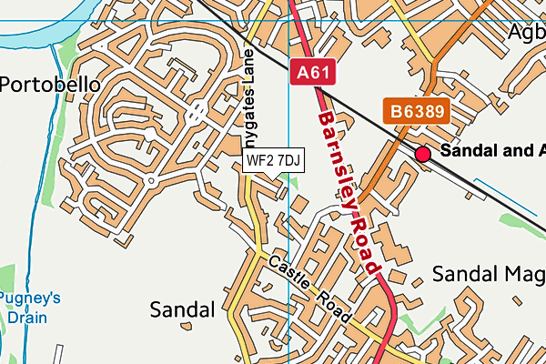 WF2 7DJ map - OS VectorMap District (Ordnance Survey)