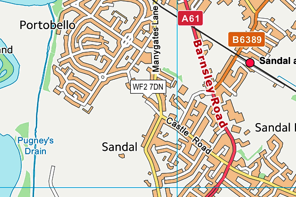 WF2 7DN map - OS VectorMap District (Ordnance Survey)