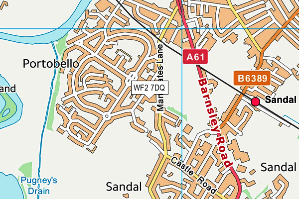 WF2 7DQ map - OS VectorMap District (Ordnance Survey)