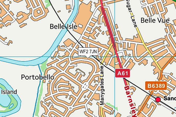 WF2 7JN map - OS VectorMap District (Ordnance Survey)