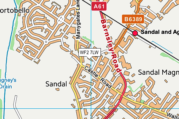 WF2 7LW map - OS VectorMap District (Ordnance Survey)