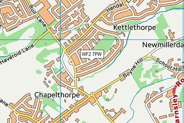 WF2 7PW map - OS VectorMap District (Ordnance Survey)