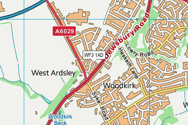 WF3 1AD map - OS VectorMap District (Ordnance Survey)