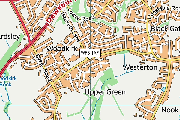 WF3 1AF map - OS VectorMap District (Ordnance Survey)